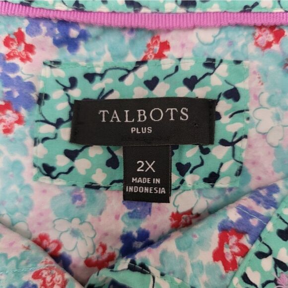 Talbots Casual Long Sleeve Button Down Shirt Floral Blue Women's Plus Size 2X - Picture 4 of 7